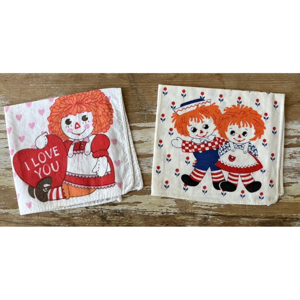 Vintage Raggedy Ann & Andy child size printed handkerchiefs Hallmark 1970's
